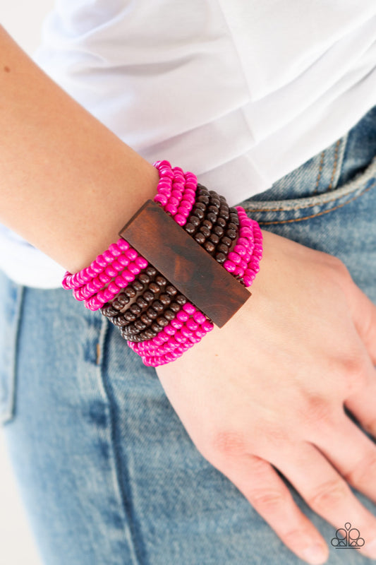 JAMAICAN Me Jam Pink Wooden Bracelet - Paparazzi Accessories - jazzy-jewels-gems