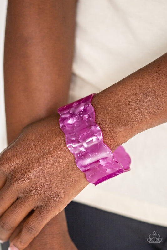 Retro Ruffle Purple Acrylic Cuff Bracelet - Paparazzi Accessories