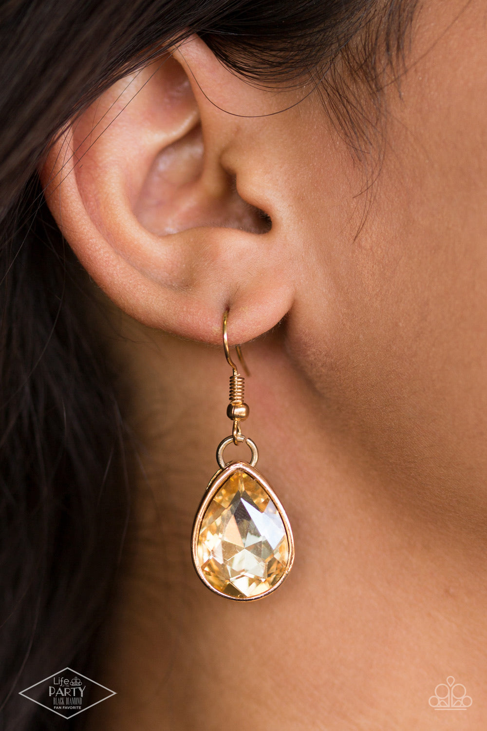 Show-Stopping Shimmer Gold Necklace - Paparazzi Accessories  Joined by dainty gold links, two rows of dramatic gold chain layer below the collar in a fierce fashion. Golden teardrops drip from the glistening layers, adding a timeless shimmer to the show-stopping piece. Features an adjustable clasp closure.  Includes one pair of matching earrings. This Fan Favorite is back in the spotlight at the request of our 2021 Life of the Party member with Black Diamond Access, Shayla S.
