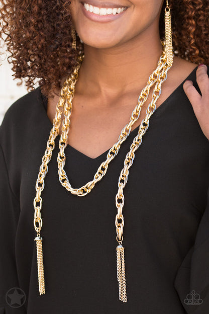 SCARFed for Attention Gold Blockbuster Necklace - Paparazzi Accessories - jazzy-jewels-gems