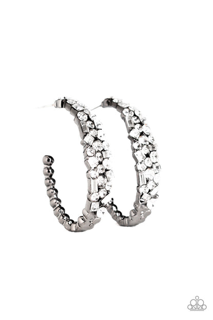 A GLITZY Conscience Black Hoop Earring - Paparazzi Accessories