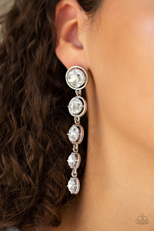 Drippin In Starlight White Rhinestone Earring - Paparazzi Accessories