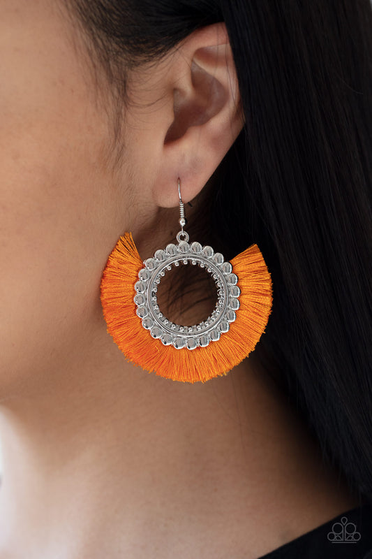 Fringe Fanatic Orange Earring - Paparazzi Accessories