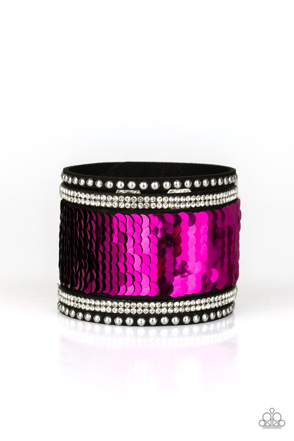 MERMAIDS Have More Fun Pink/Black Sequin Bracelet - Paparazzi Accessories - jazzy-jewels-gems