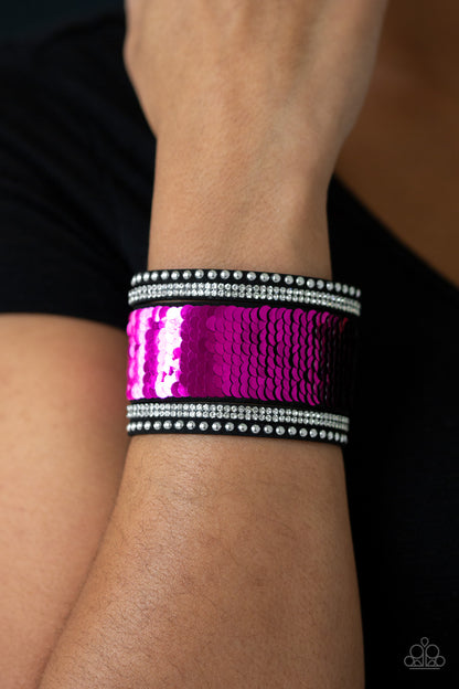 MERMAIDS Have More Fun Pink/Black Sequin Bracelet - Paparazzi Accessories - jazzy-jewels-gems