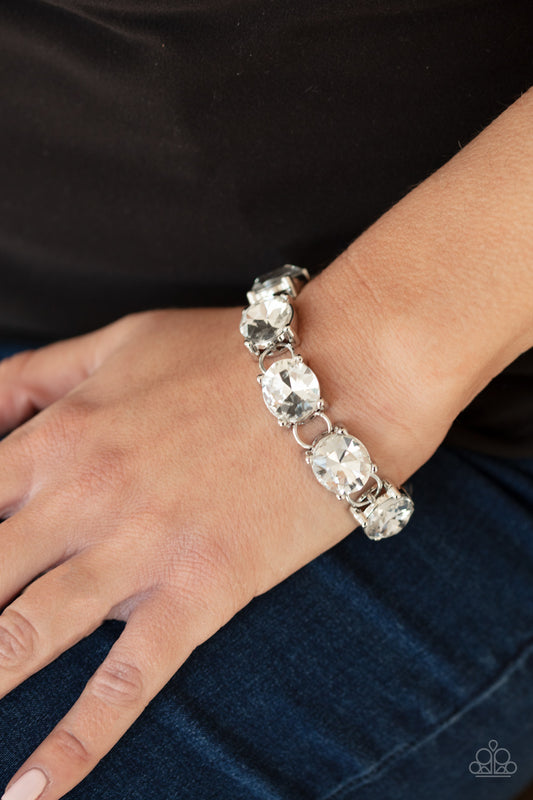 Mind Your Manners White Rhinestone Bracelet - Paparazzi Accessories