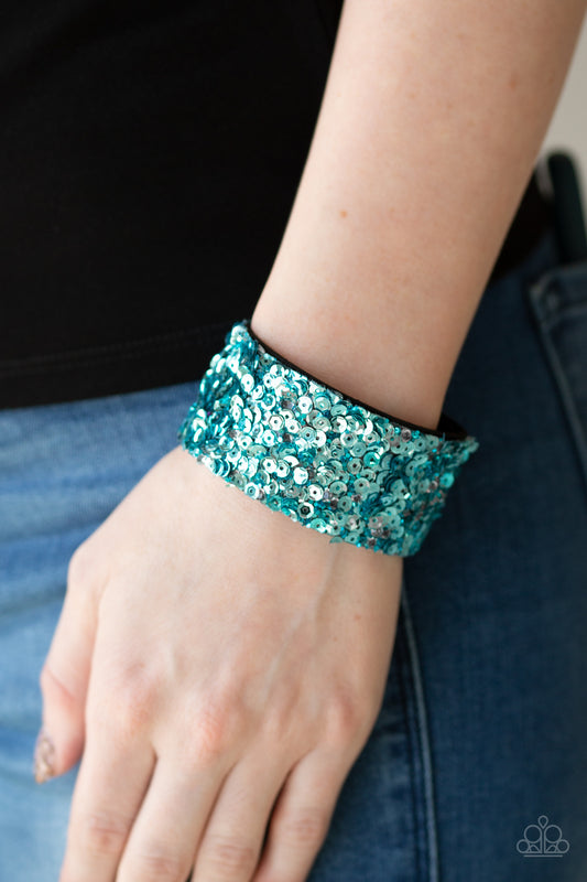 Starry Sequins Blue Wrap Bracelet - Paparazzi Accessories - jazzy-jewels-gems