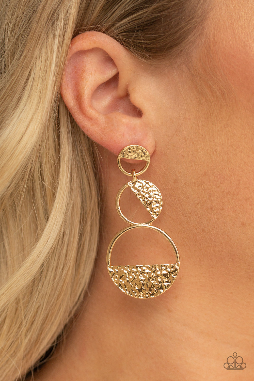 Triple Trifecta Gold Earring - Paparazzi Accessories - jazzy-jewels-gems