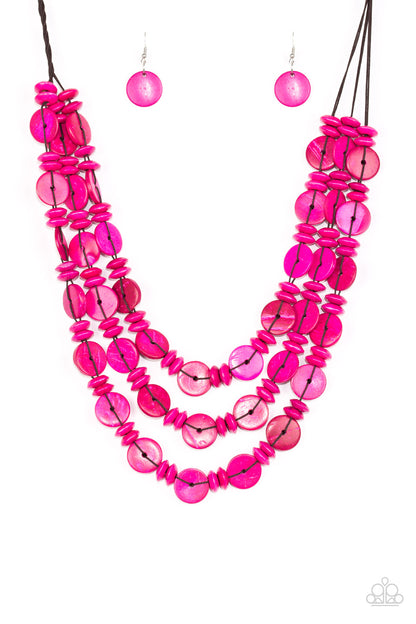 Barbados Bopper Pink Wooden Necklace - Paparazzi Accessories