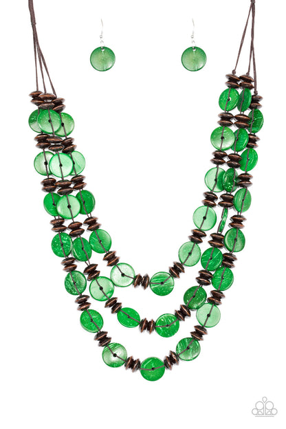 Key West Walkabout Green Wooden Necklace - Paparazzi Accessories