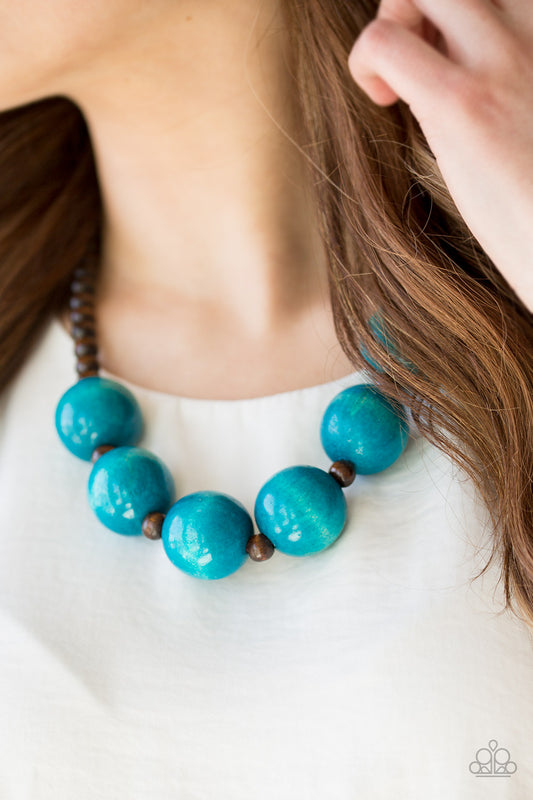 Oh My Miami Blue Wooden Necklace - Paparazzi Accessories