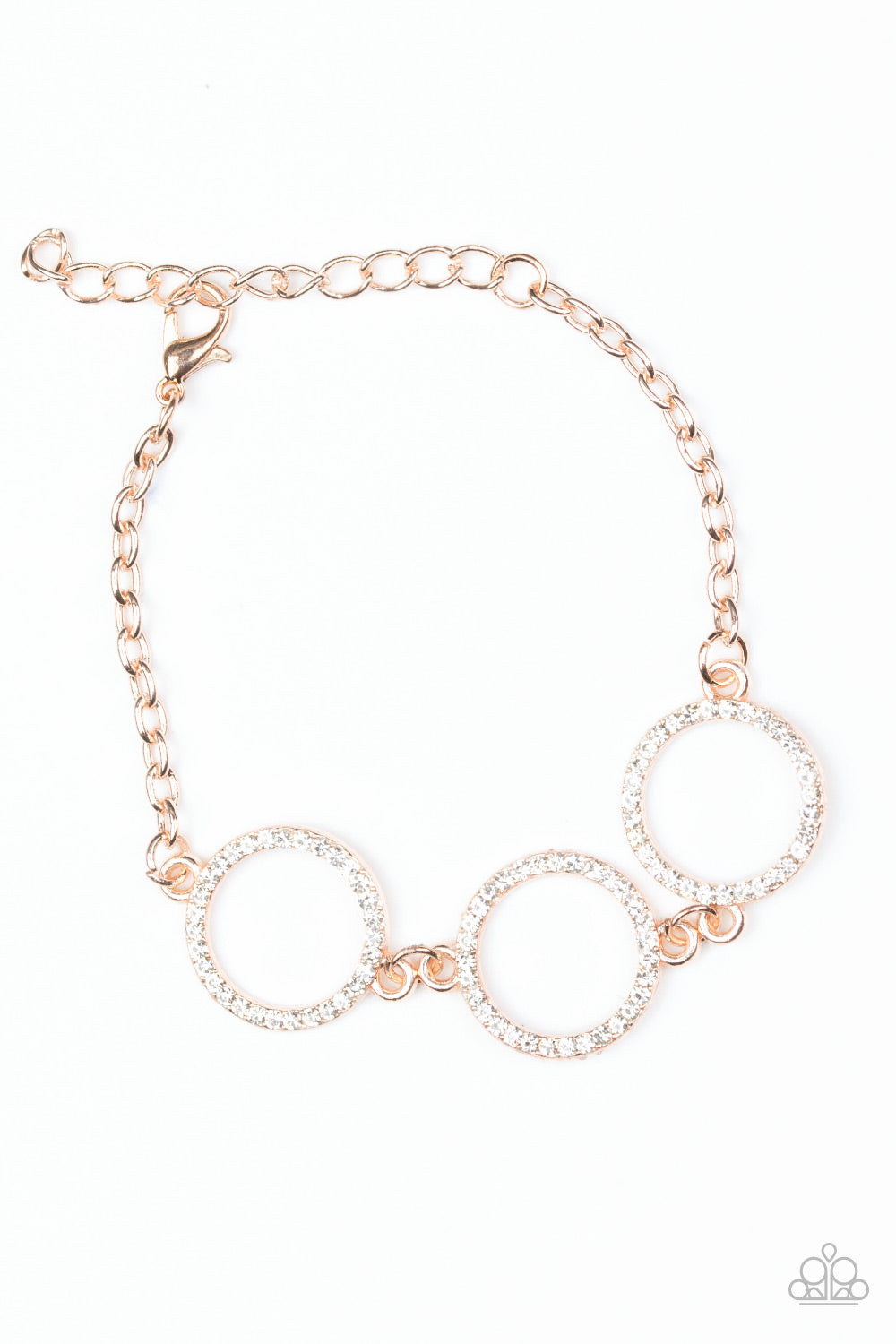 Dress The Part - Rose Gold White Rhinestone Bracelet - Paparazzi Dress The Part - Rose Gold White Rhinestone Bracelet - Paparazzi