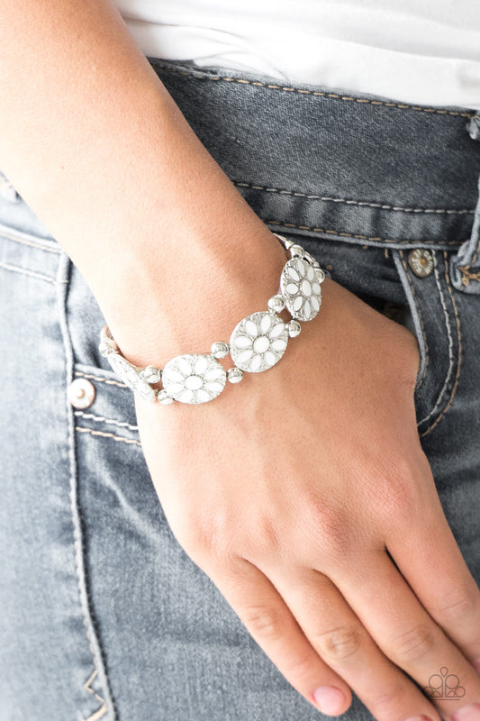 Dancing Dahlias White Bracelet - Paparazzi Accessories