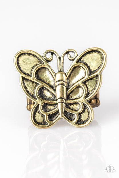 Sky High Butterfly Brass Ring - Paparazzi Accessories