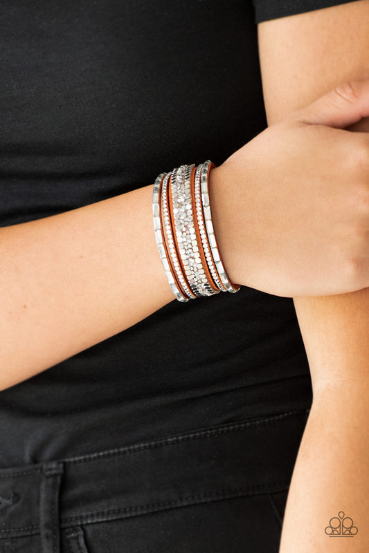 Rebel In Rhinestones Orange Wrap Bracelet - Paparazzi Accessories (TF)