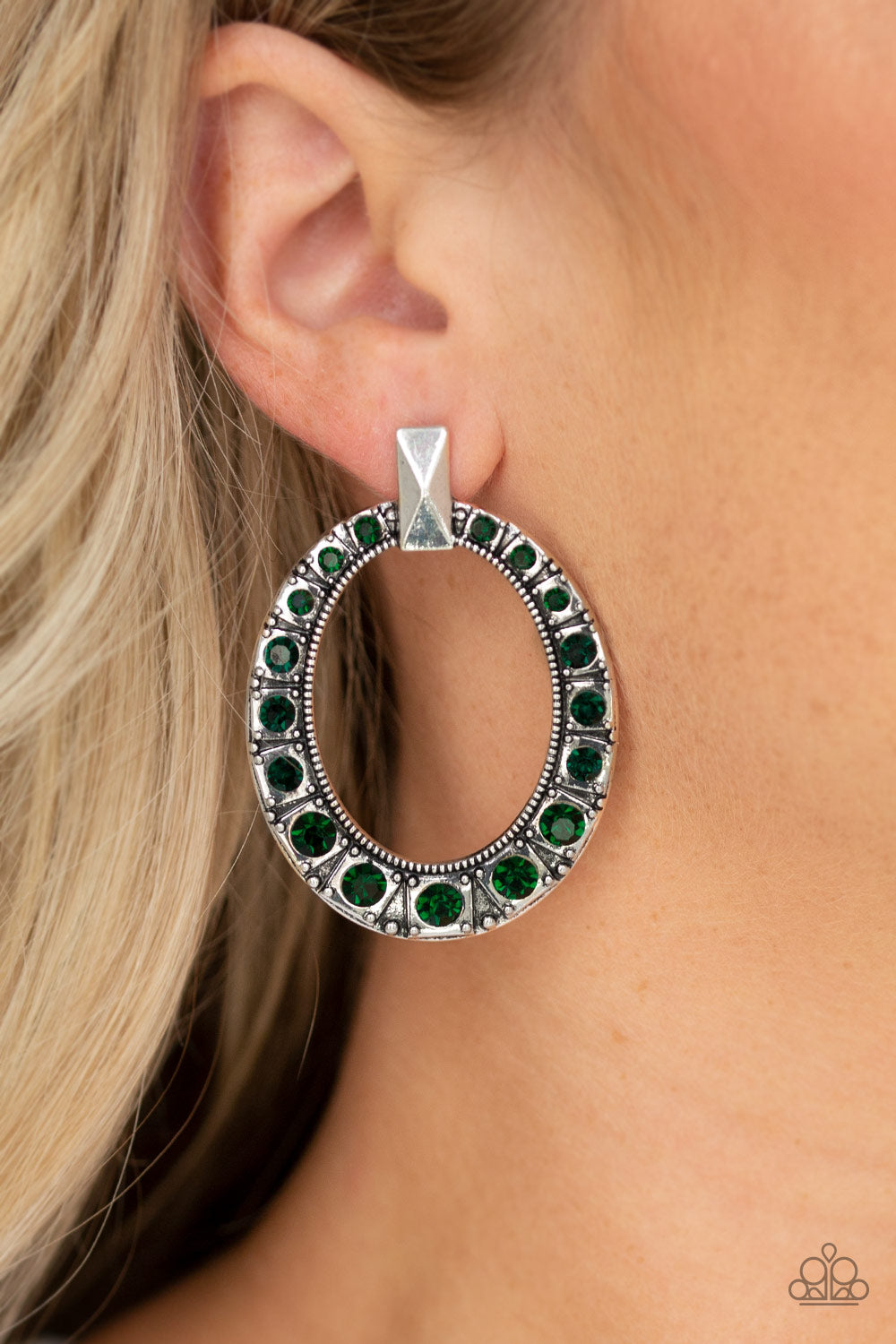 All For GLOW Green Rhinestone Earring - Paparazzi Accessories