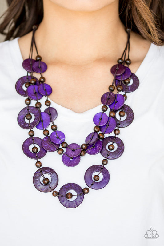 Catalina Coastin Purple Wooden Necklace - Paparazzi Accessories