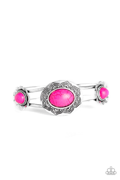 Desert Eden Pink Hinged Bracelet - Paparazzi Accessories - jazzy-jewels-gems