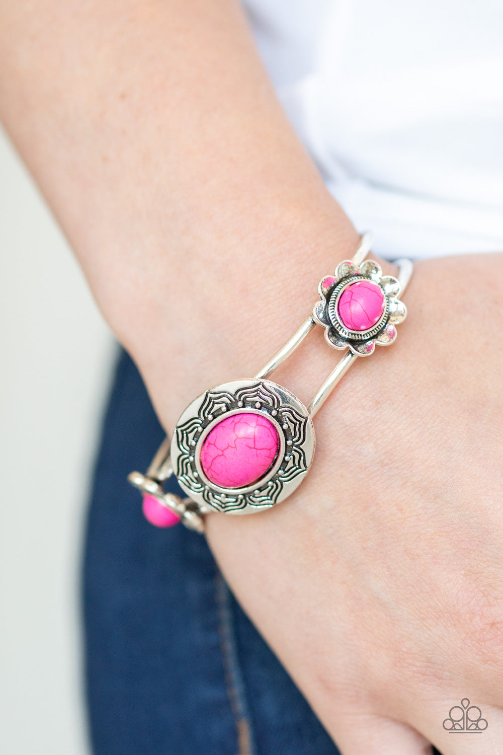 Desert Eden Pink Hinged Bracelet - Paparazzi Accessories - jazzy-jewels-gems