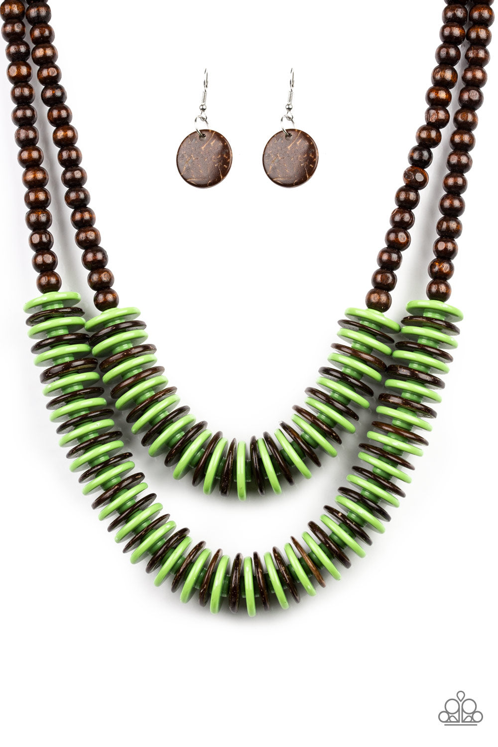 Dominican Disco Green Wooden Necklace - Paparazzi Accessories