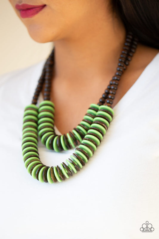 Dominican Disco Green Wooden Necklace - Paparazzi Accessories