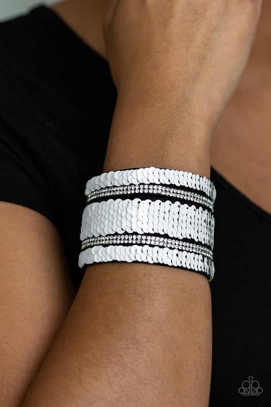 MERMAID Service White Sequin Wrap Bracelet - Paparazzi Accessories - jazzy-jewels-gems