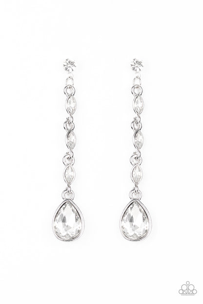 Must Love Diamonds White Rhinestone Earring - Paparazzi Accessories