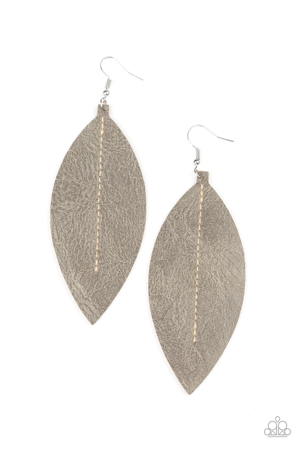 Naturally Beautiful Gray Leather Earring - Paparazzi Accessories