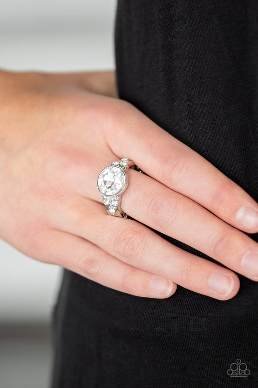 Poshly Pampered White Rhinestone Ring - Paparazzi Accessories
