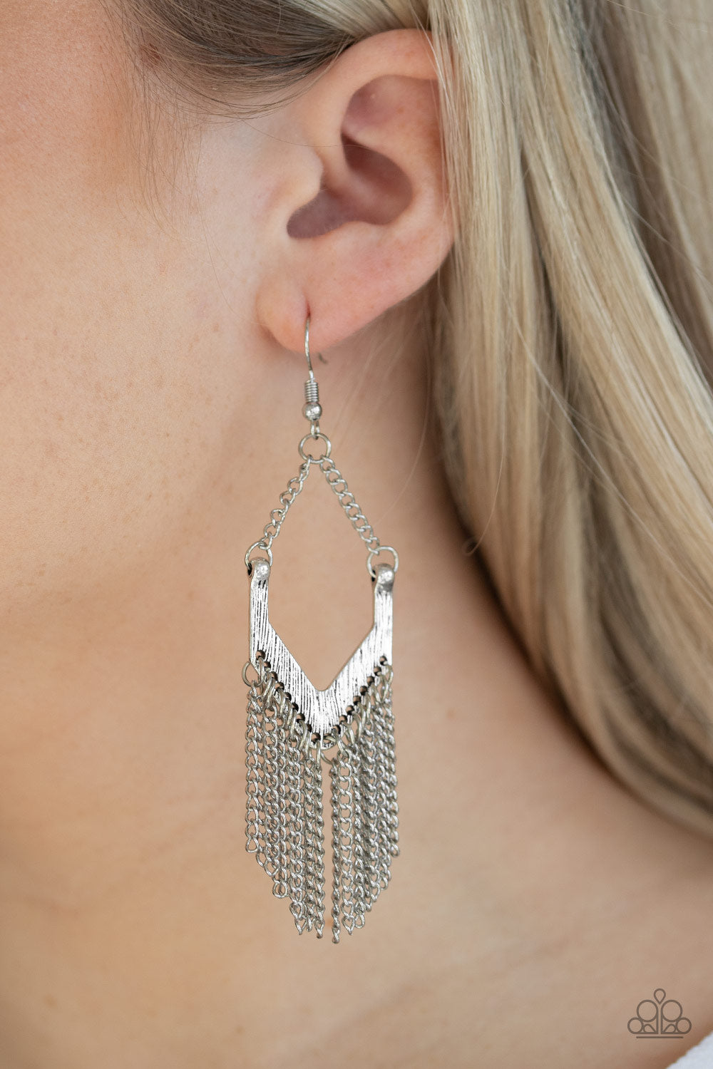 Unchained Fashion Silver Earring - Paparazzi Accessories