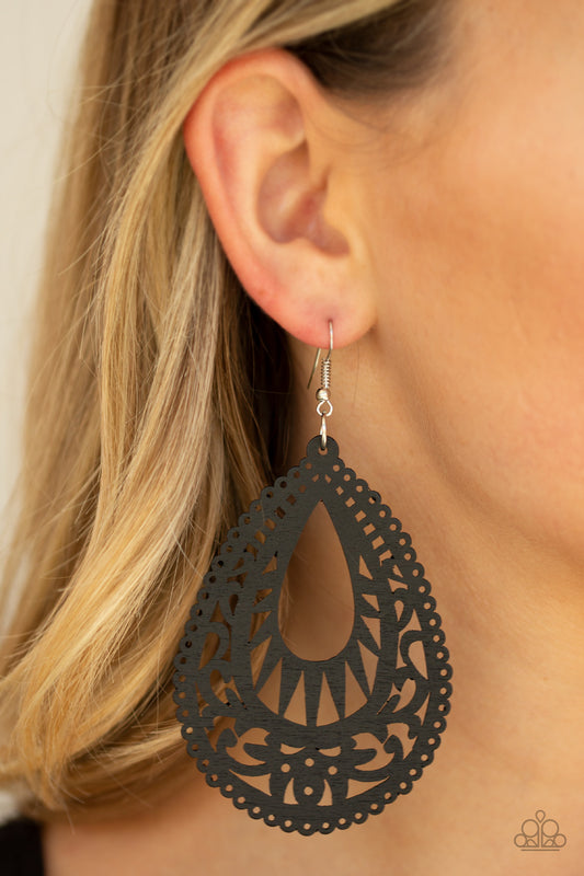 Zesty Zen Black Wooden Earring - Paparazzi Accessories