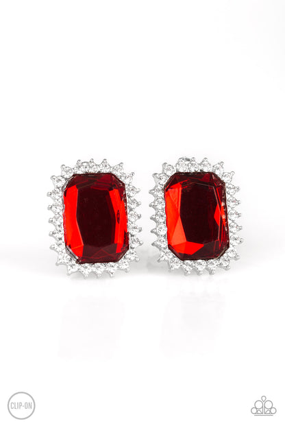 Downtown Dapper Red Clip-On Earring - Paparazzi Accessories