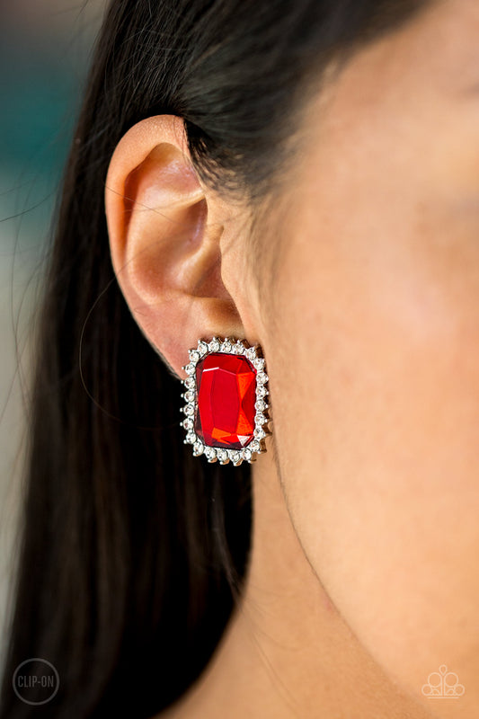 Downtown Dapper Red Clip-On Earring - Paparazzi Accessories