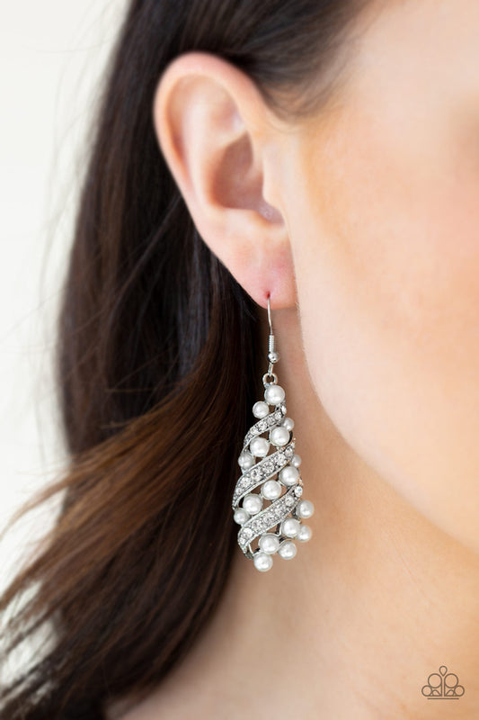 Ballroom Waltz White Earring - Paparazzi Accessories