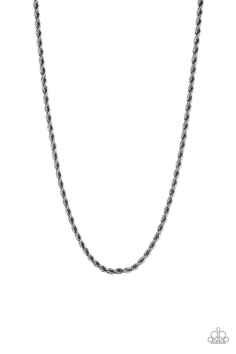 Double Dribble Black Urban Necklace - Paparazzi Accessories.  Brushed in a high-sheen finish, a thick gunmetal rope chain drapes across the chest for a classic, upscale look. Features an adjustable clasp closure.  All Paparazzi Accessories are lead free and nickel free!  Sold as one individual necklace.