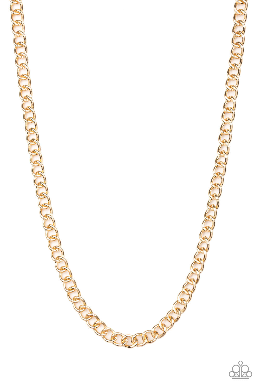 Full Court Gold Urban Necklace - Paparazzi Accessories  Brushed in a high-sheen finish, a classic gold chain drapes across the chest for a casual look. Features an adjustable clasp closure.  All Paparazzi Accessories are lead free and nickel free!  Sold as one individual necklace.  Get The Complete Look!  Bracelet: "Sideline - Gold" (Sold Separately)