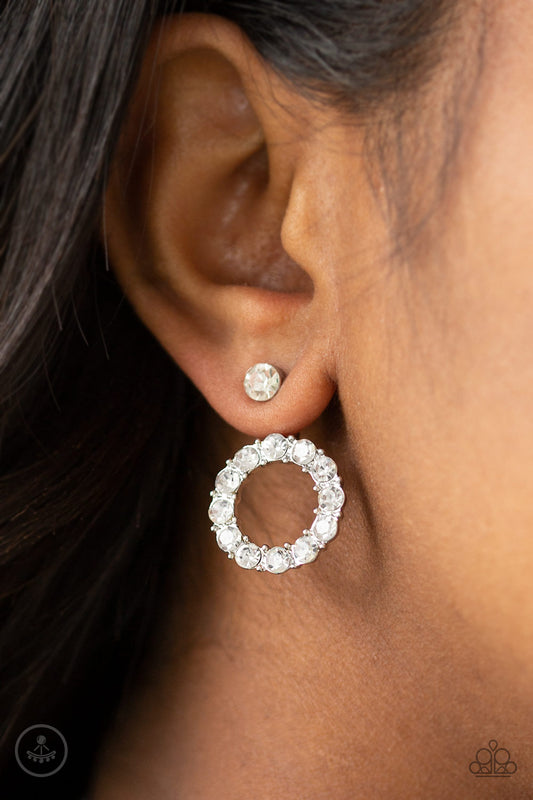 Diamond Halo White Jacket Earring - Paparazzi Accessories