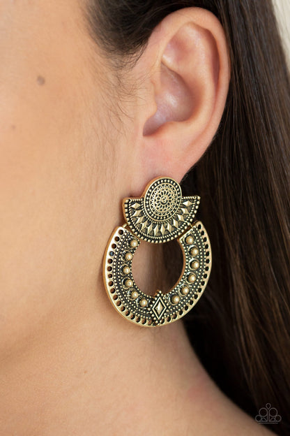 Texture Takeover Brass Earring - Paparazzi Accessories