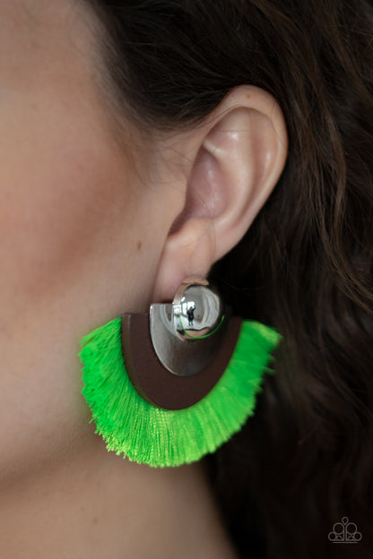 Fan The FLAMBOYANCE Green Earring - Paparazzi Accessories