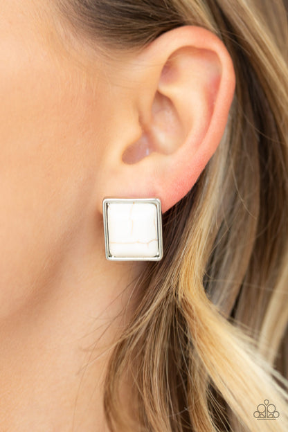 Eco Elegance White Stone Earring - Paparazzi Accessories