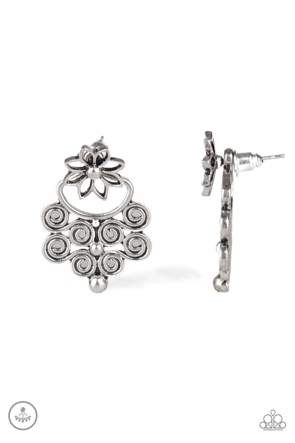 Garden Spindrift Silver Double-Sided Post Jacket Earring - Paparazzi Accessories