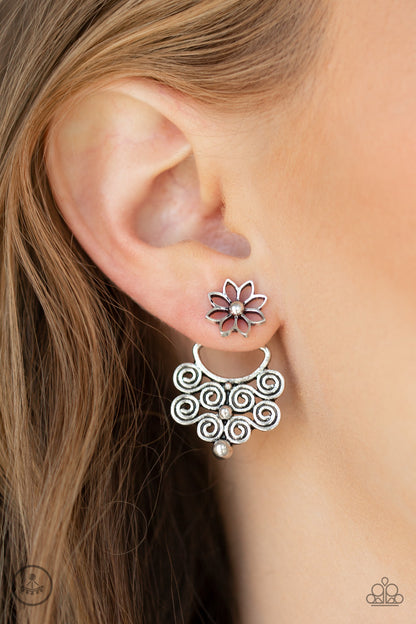 Garden Spindrift Silver Double-Sided Post Jacket Earring - Paparazzi Accessories