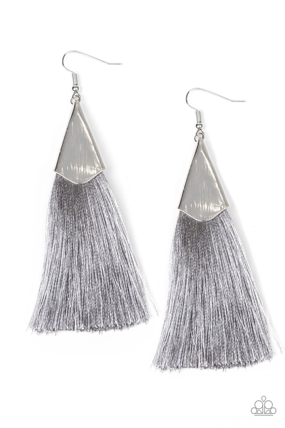 In Full PLUME Silver Fringe Earring - Paparazzi Accessories - jazzy-jewels-gems