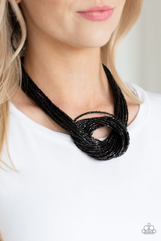 Knotted Knockout Black Seed Bead Necklace - Paparazzi Accessories