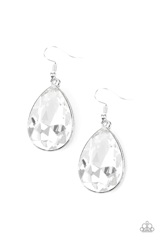 Limo Ride White Earring - Paparazzi Accessories