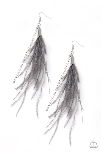Showstopping Showgirl Silver Feather Earring - Paparazzi Accessories