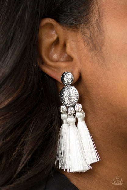 Taj Mahal Tourist White Tassel Earring - Paparazzi Accessories - jazzy-jewels-gems