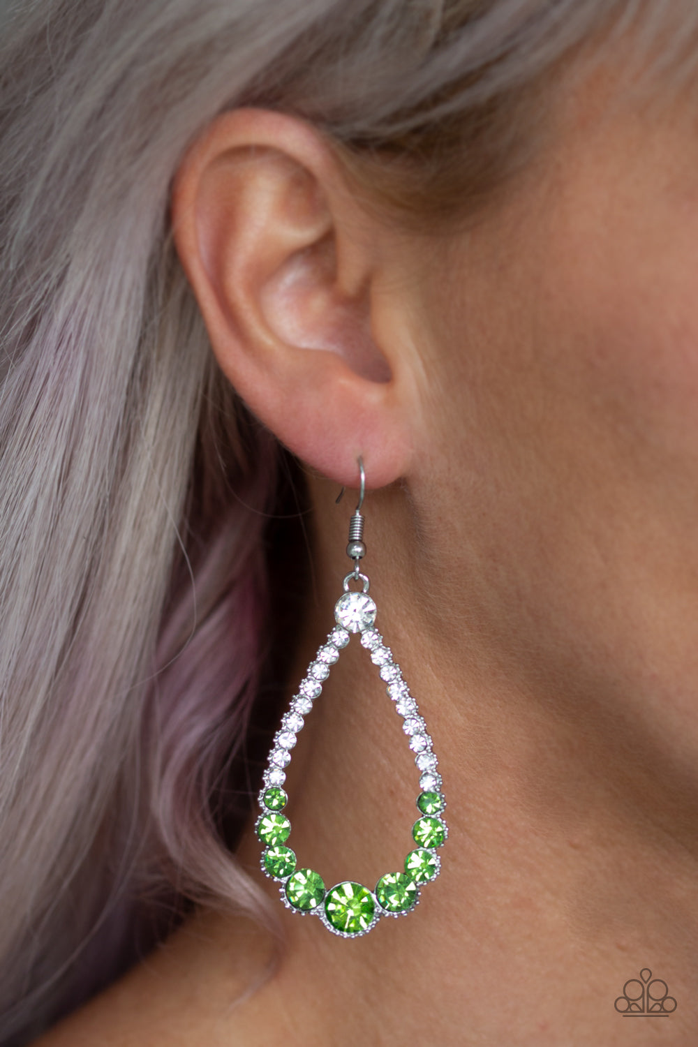 Token Twinkle Green Rhinestone Earring - Paparazzi Accessories