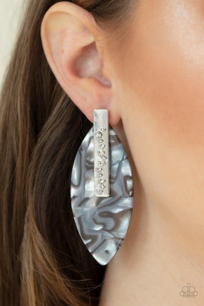 Maven Mantra Multi Earring - Paparazzi Accessories Dotted with dainty white rhinestones, a shiny silver rectangular frame attaches to a shimmery acrylic frame for a retro look. Color may vary. Earring attaches to a standard post fitting.   All Paparazzi Accessories are lead free and nickel free!  Sold as one pair of post earrings.