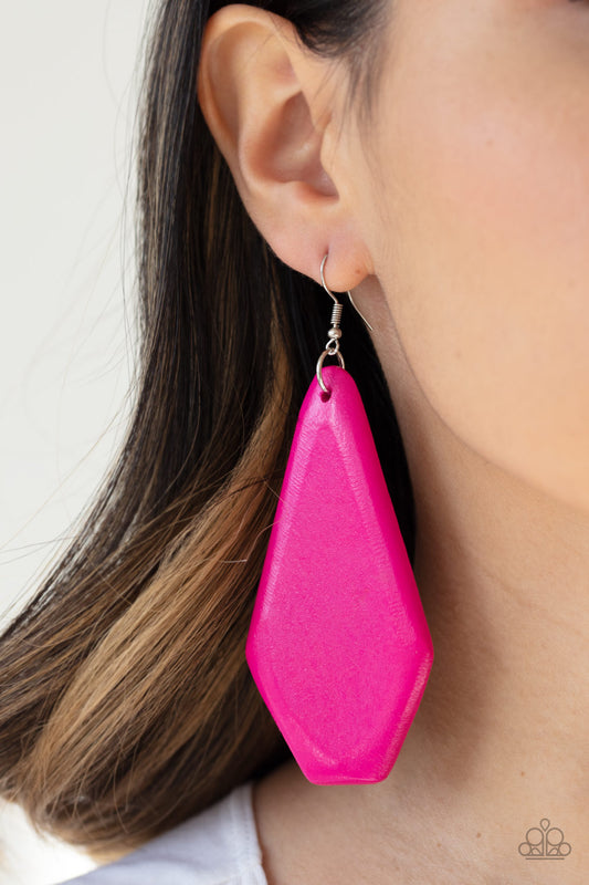 Vacation Ready Pink Wooden Earring - Paparazzi Accessories